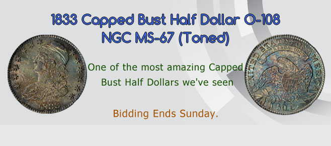 View the 1833 Capped Bust Half Dollar O 108 at GreatCollections