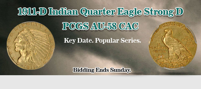 View the 1911-D Indian Quarter Eagle Strong D PCGS AU-58 CAC at GreatCollections