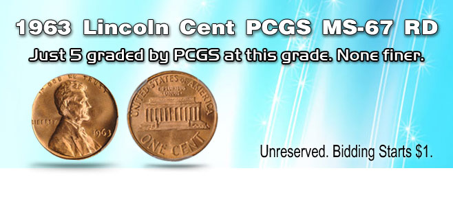 View the 1963 Lincoln Cent PCGS MS-67 RD at GreatCollections