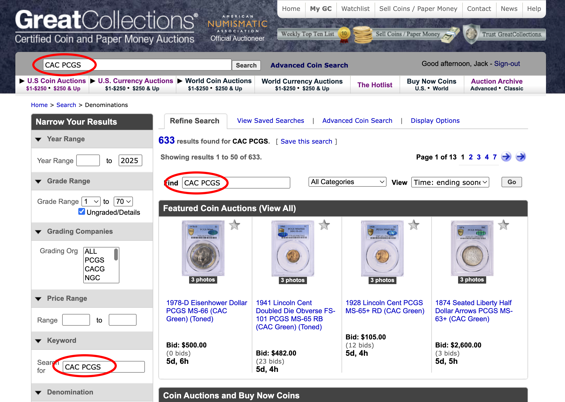 Ways to Search for CAC Coins at GreatCollections - GreatCollections